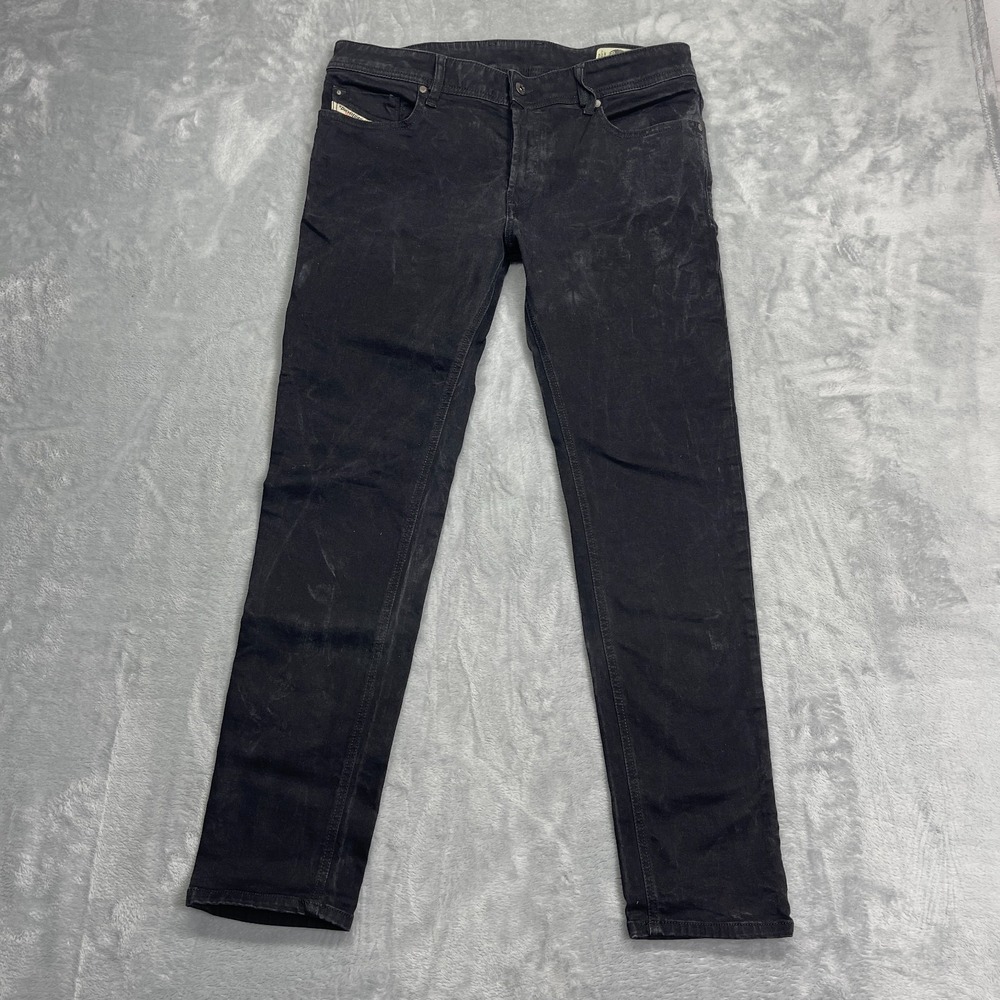 Diesel Jeans Men 34x30 Black Denim Stretch Troxer Slim Fit Skinny Leg Streetwear